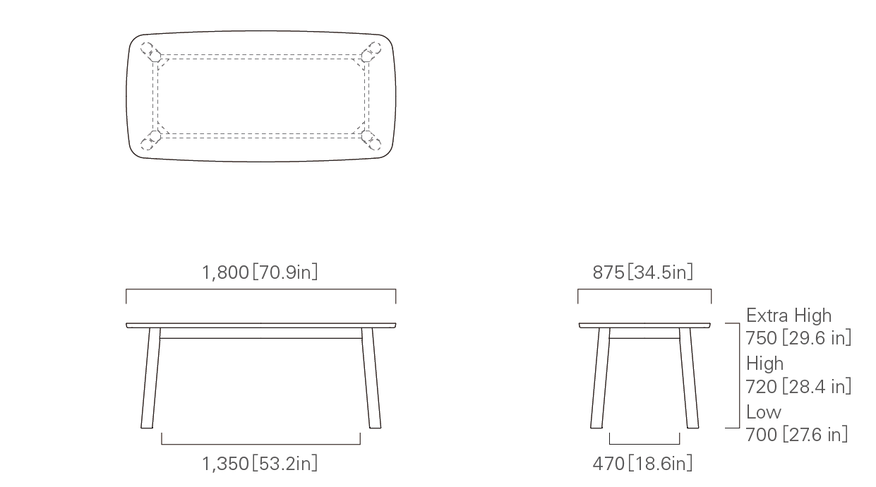 TABLE 180 Low / High / Extra High (wooden top)