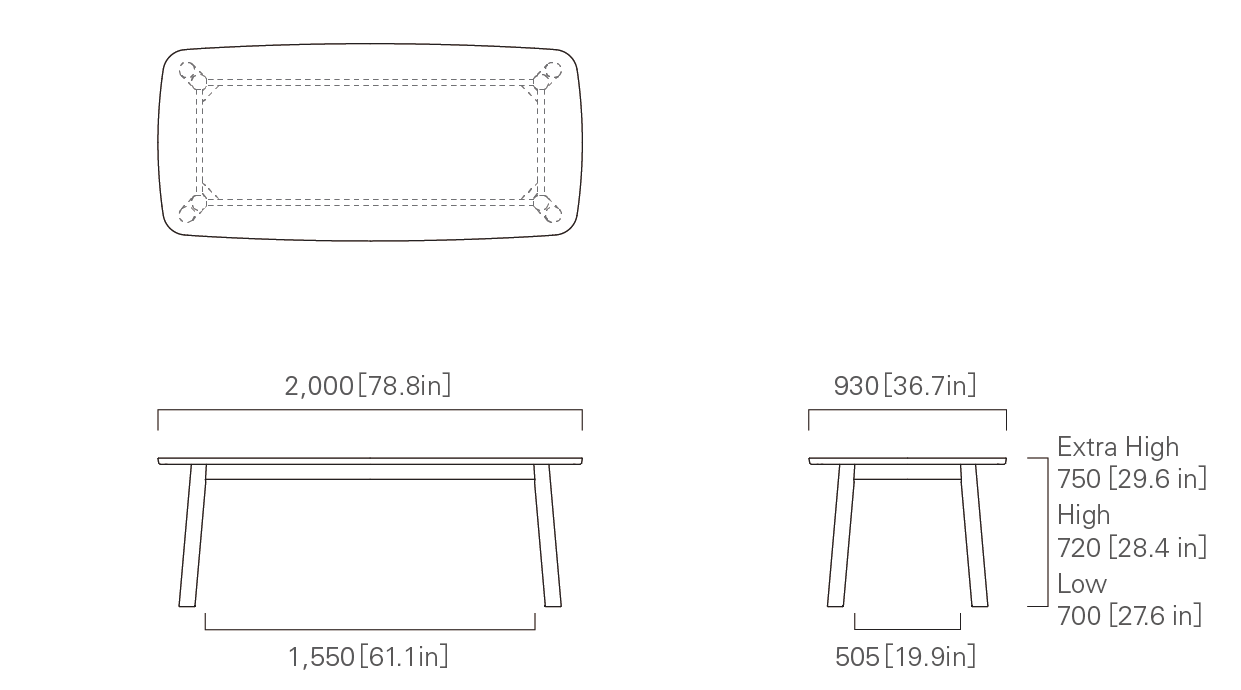 TABLE 200 Low / High / Extra High (wooden top)