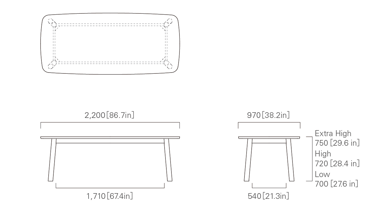 TABLE 220 Low / High / Extra High (wooden top)