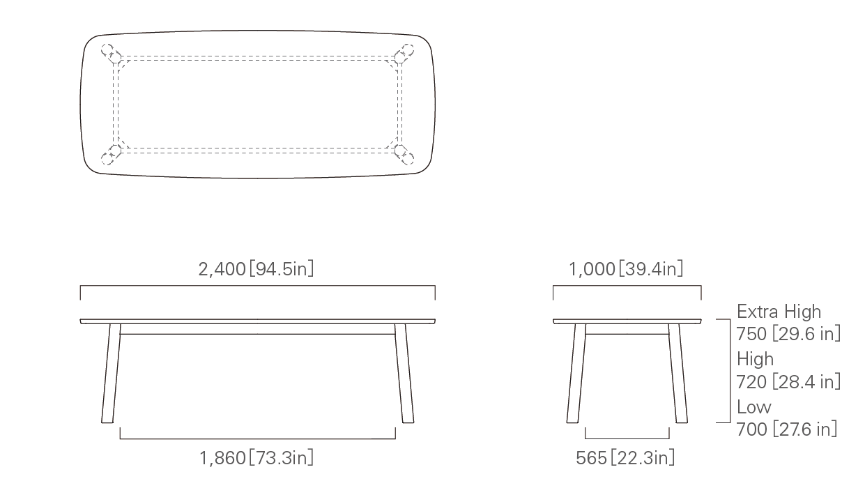 TABLE 240 Low / High / Extra High (wooden top)